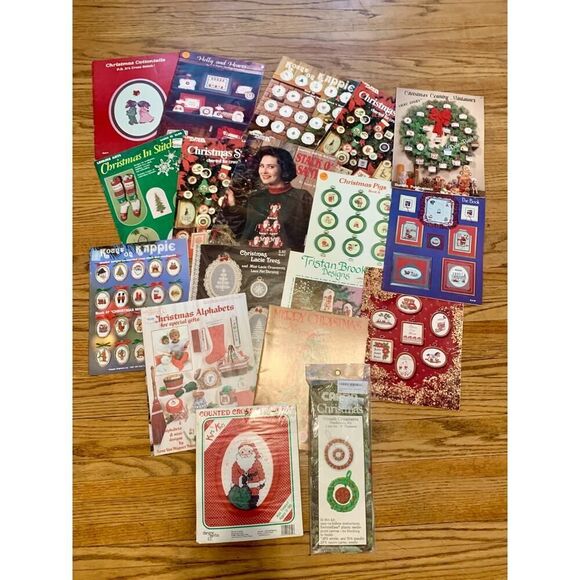 VTG Lot of 19 Count Cross Stitch Pattern Book Kit Christmas Santa Tree Craft 90s - Picture 2 of 13